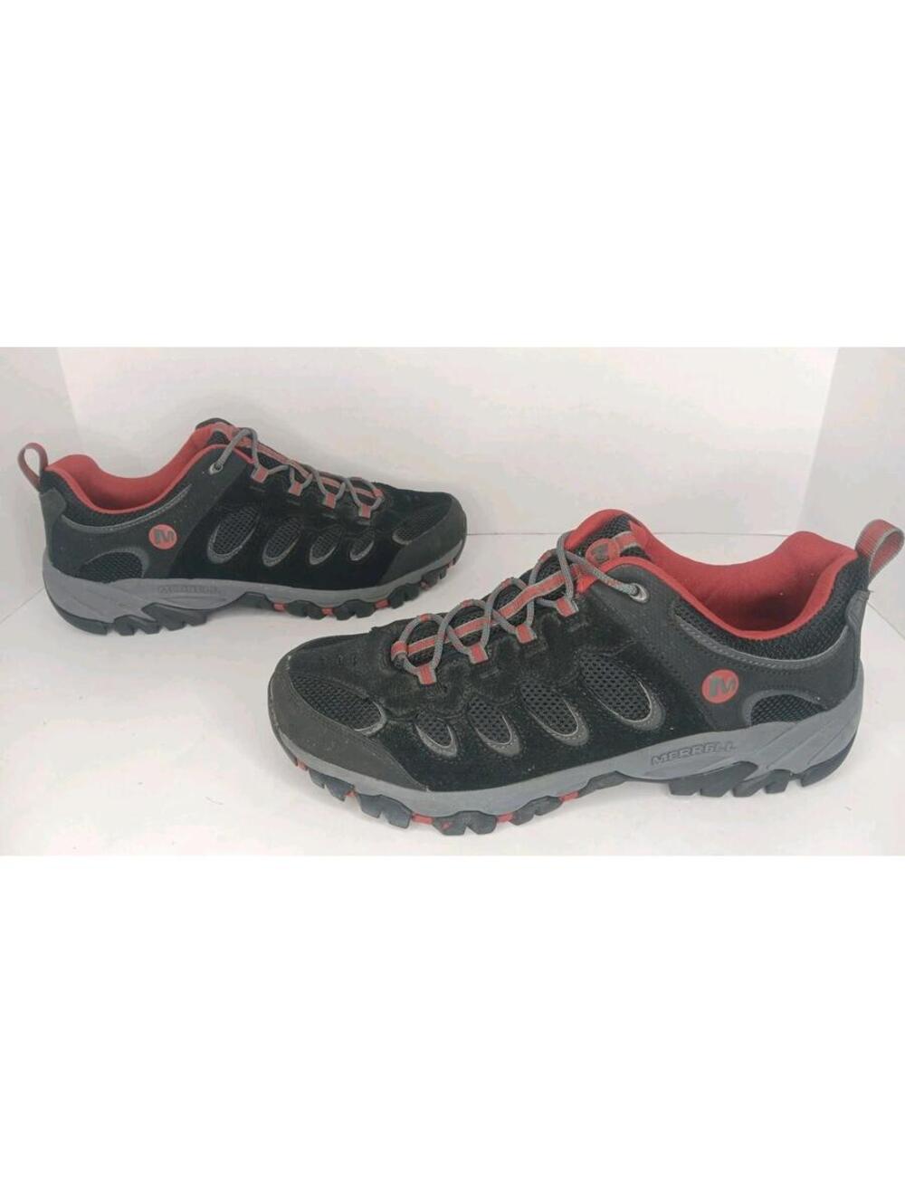 Merrell Mens Ridgepass Hiking Shoe 11 Black/Red J247305C Mesh Suede *NICE*